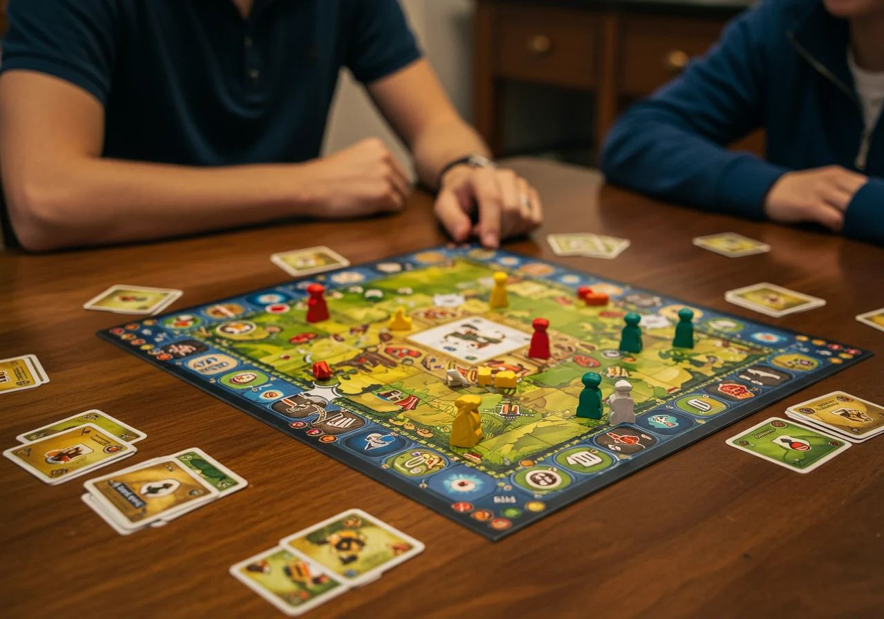 A player placing the final train pieces to complete a route in Ticket to Ride